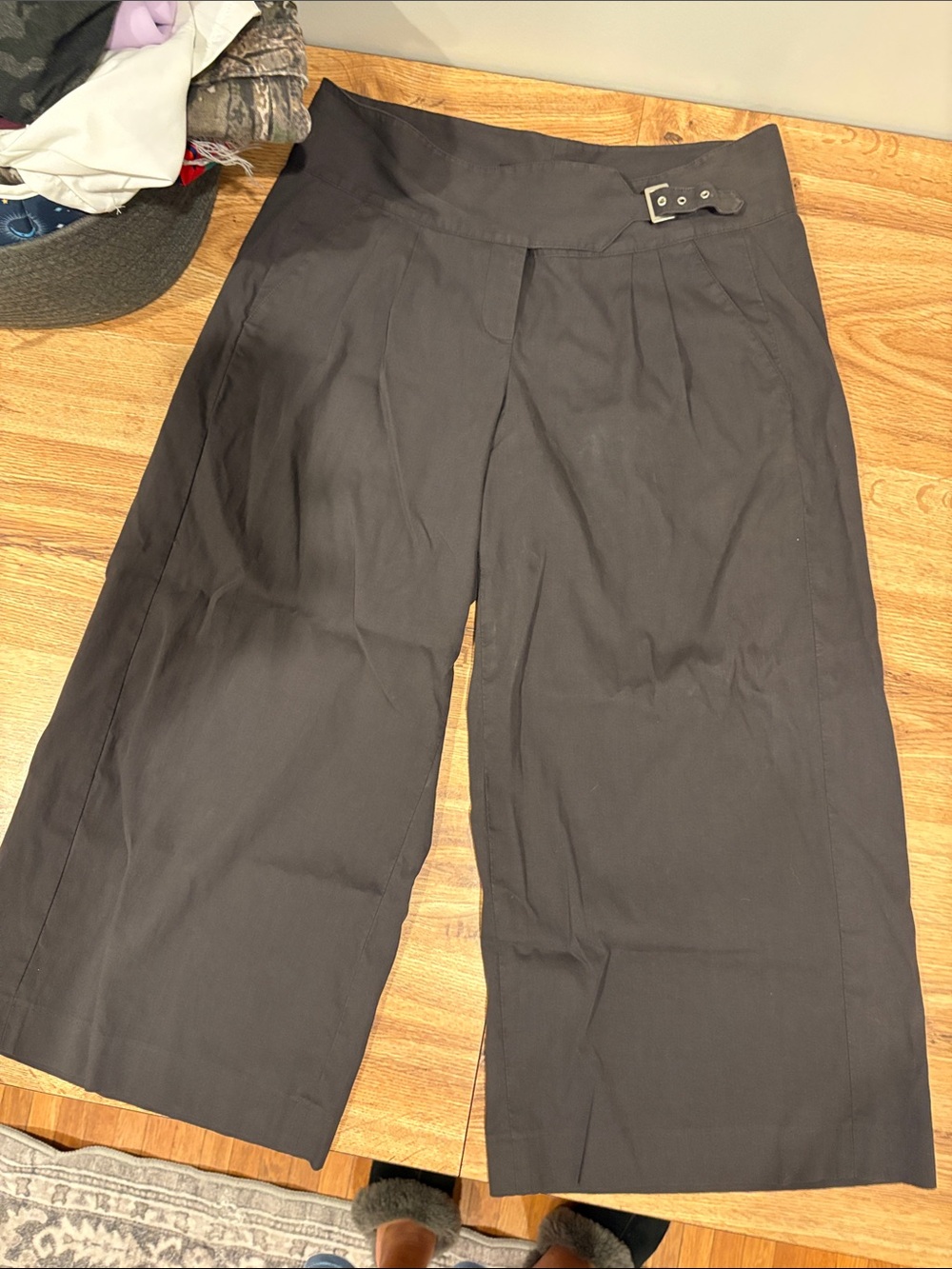 Black Boot-Cut Wide Leg Pants with Side Buckle